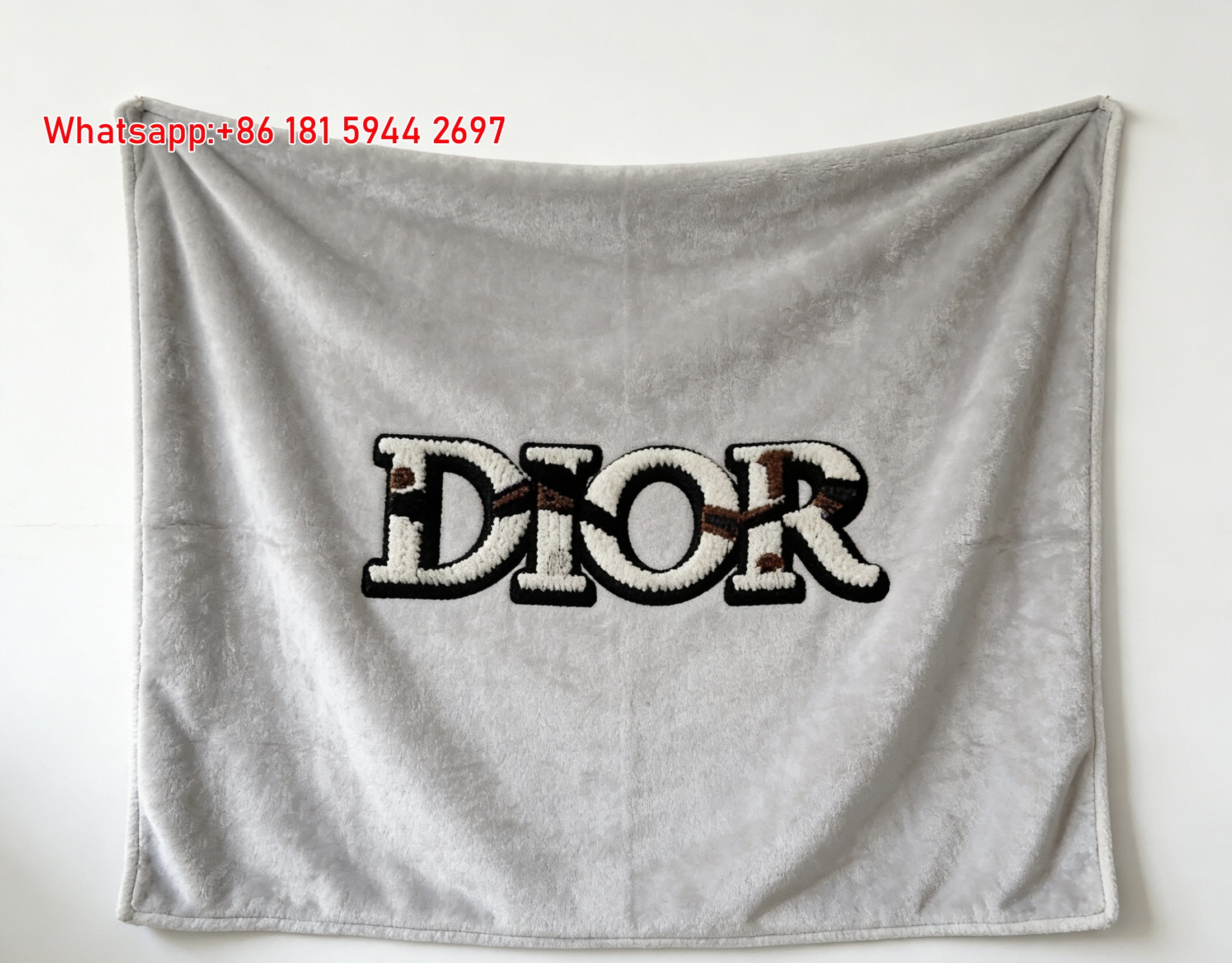 Christian Dior Vintage Embroidered Logo Flannel Sofa Throw Blanket D473